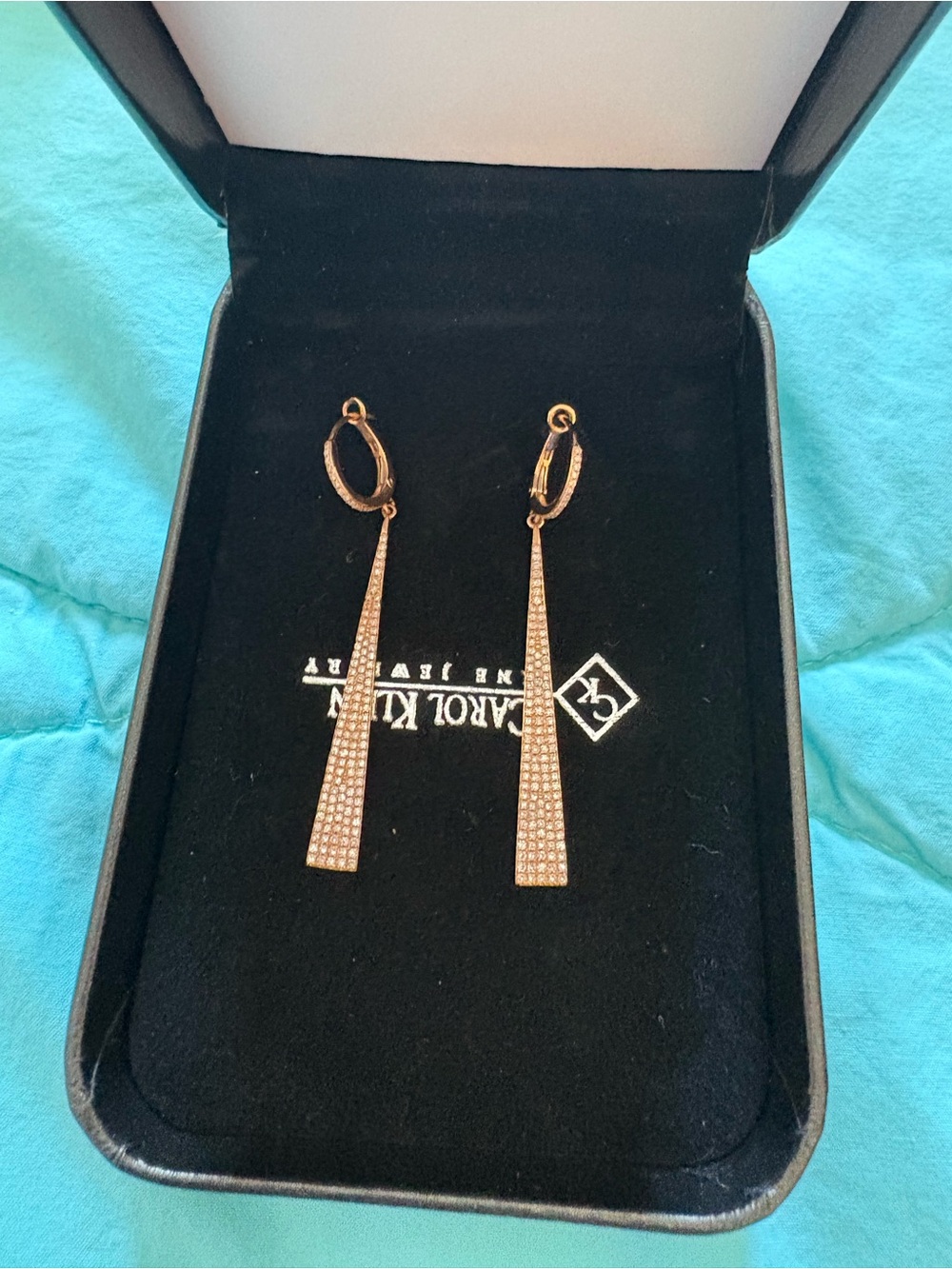 Sparkling Rose Gold Pave Tapered Drop Earrings